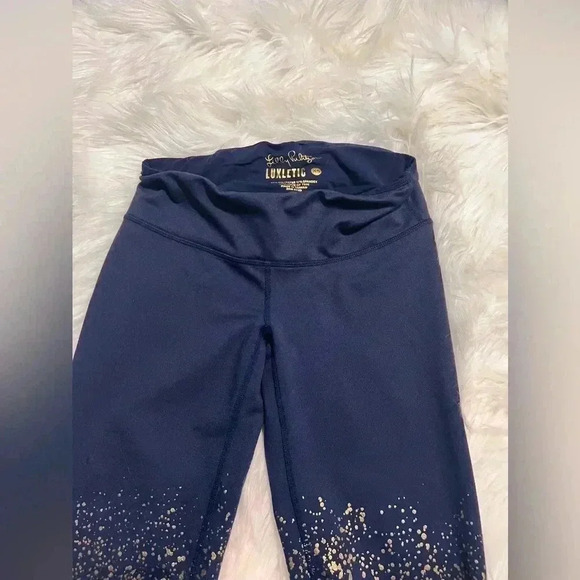 Lilly Pulitzer Luxletic Leggings Women's Small Weekender Blue Metallic Gold - Picture 7 of 8